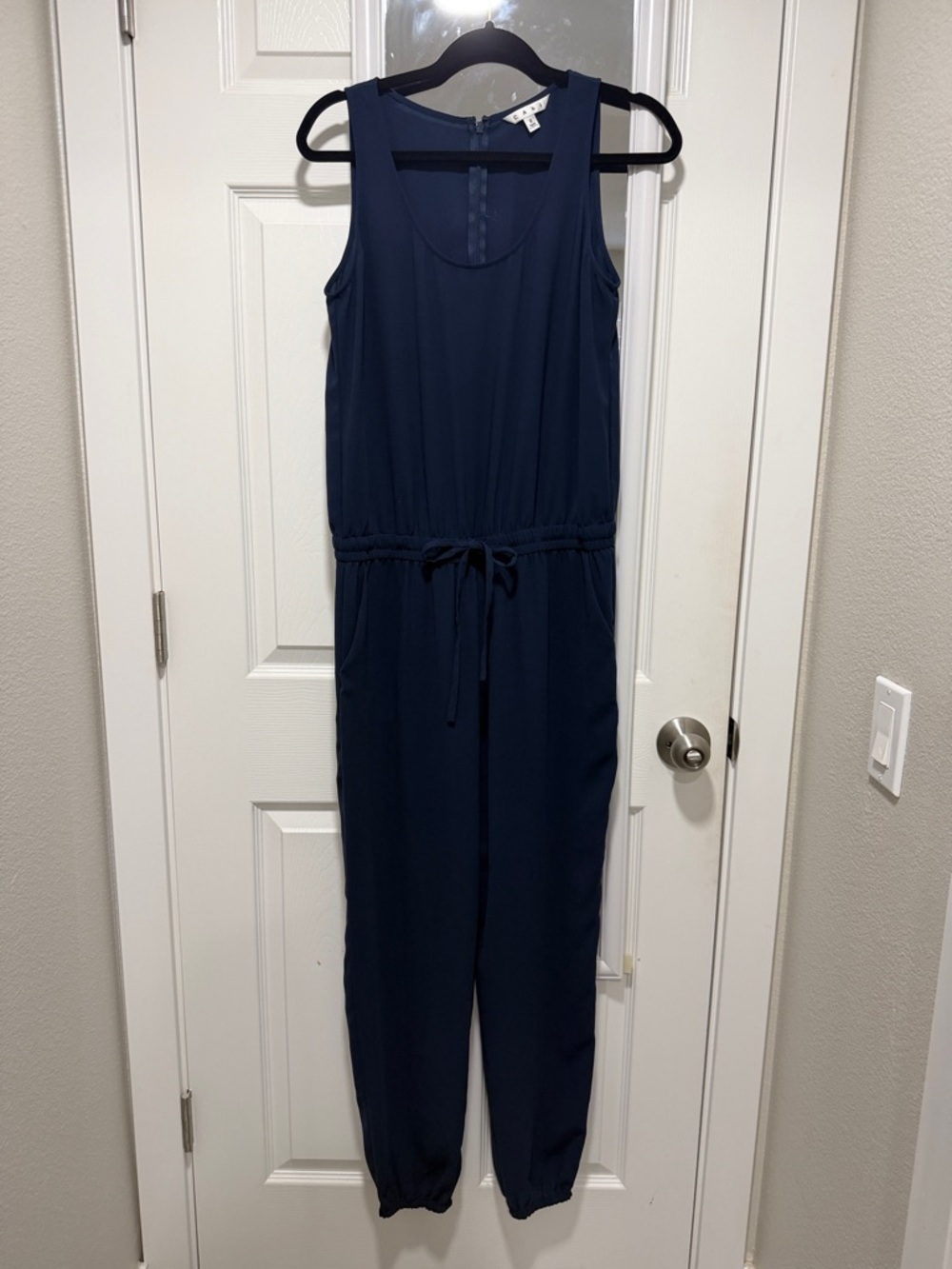 CAbi Navy Sleeveless Drawstring Waist Jumpsuit